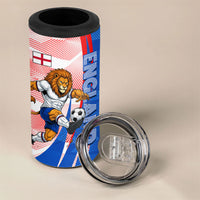 Personalized England Football 4 in 1 Can Cooler Tumbler Powerful Lion Kicking Ball Red Blue Chevron Zigzag
