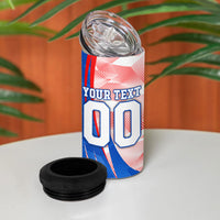 Personalized England Football 4 in 1 Can Cooler Tumbler Powerful Lion Kicking Ball Red Blue Chevron Zigzag