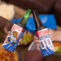 Personalized England Football 4 in 1 Can Cooler Tumbler Powerful Lion Kicking Ball Red Blue Chevron Zigzag