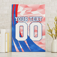 Personalized England Football Canvas Wall Art Powerful Lion Kicking Ball Red Blue Chevron Zigzag