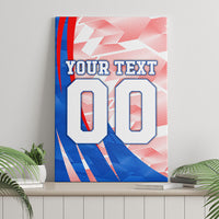 Personalized England Football Canvas Wall Art Powerful Lion Kicking Ball Red Blue Chevron Zigzag