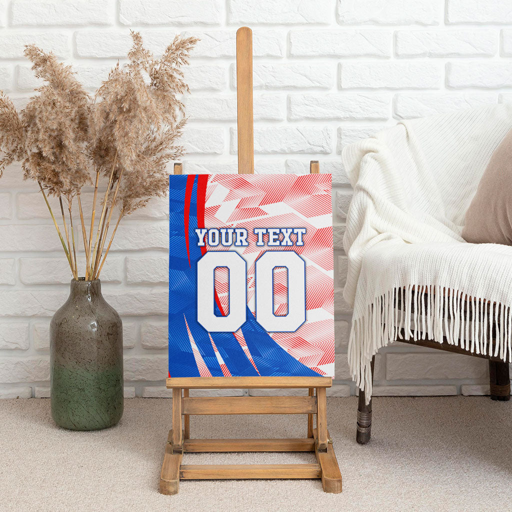 Personalized England Football Canvas Wall Art Powerful Lion Kicking Ball Red Blue Chevron Zigzag