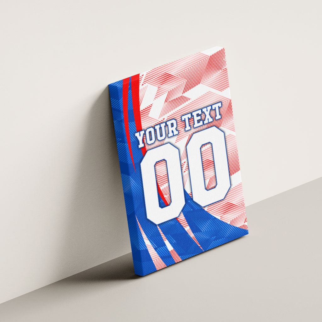 Personalized England Football Canvas Wall Art Powerful Lion Kicking Ball Red Blue Chevron Zigzag