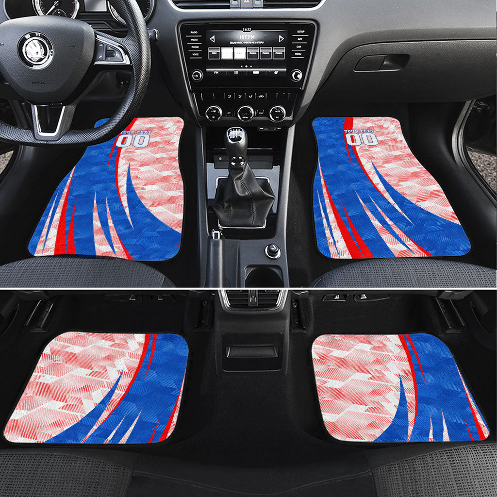 Personalized England Football Car Mats Powerful Lion Kicking Ball Red Blue Chevron Zigzag