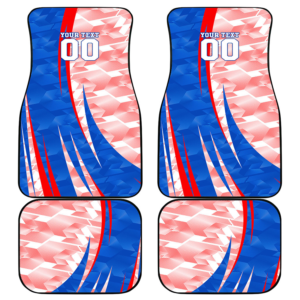 Personalized England Football Car Mats Powerful Lion Kicking Ball Red Blue Chevron Zigzag