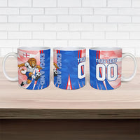 Personalized England Football Ceramic Mug Powerful Lion Kicking Ball Red Blue Chevron Zigzag