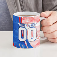 Personalized England Football Ceramic Mug Powerful Lion Kicking Ball Red Blue Chevron Zigzag
