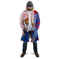 Personalized England Football Cloak Powerful Lion Kicking Ball Red Blue Chevron Zigzag
