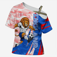Personalized England Football Cross Shoulder Shirt Powerful Lion Kicking Ball Red Blue Chevron Zigzag