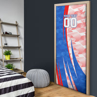 Personalized England Football Door Cover Powerful Lion Kicking Ball Red Blue Chevron Zigzag