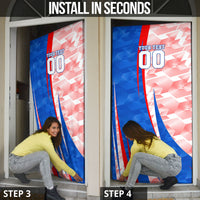Personalized England Football Door Cover Powerful Lion Kicking Ball Red Blue Chevron Zigzag
