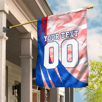 Personalized England Football Garden Flag Powerful Lion Kicking Ball Red Blue Chevron Zigzag