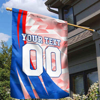 Personalized England Football Garden Flag Powerful Lion Kicking Ball Red Blue Chevron Zigzag