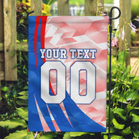 Personalized England Football Garden Flag Powerful Lion Kicking Ball Red Blue Chevron Zigzag