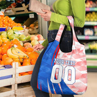 Personalized England Football Grocery Bag Powerful Lion Kicking Ball Red Blue Chevron Zigzag