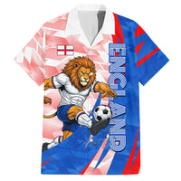 Personalized England Football Hawaiian Shirt Powerful Lion Kicking Ball Red Blue Chevron Zigzag