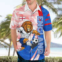 Personalized England Football Hawaiian Shirt Powerful Lion Kicking Ball Red Blue Chevron Zigzag