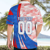 Personalized England Football Hawaiian Shirt Powerful Lion Kicking Ball Red Blue Chevron Zigzag