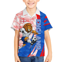 Personalized England Football Hawaiian Shirt Powerful Lion Kicking Ball Red Blue Chevron Zigzag