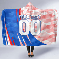 Personalized England Football Hooded Blanket Powerful Lion Kicking Ball Red Blue Chevron Zigzag
