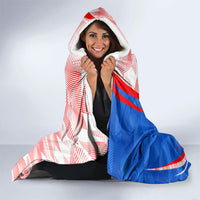 Personalized England Football Hooded Blanket Powerful Lion Kicking Ball Red Blue Chevron Zigzag