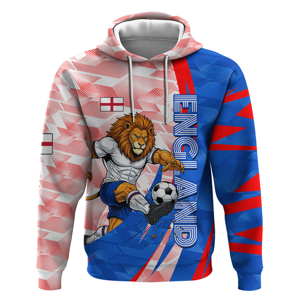 Personalized England Football Hoodie Powerful Lion Kicking Ball Red Blue Chevron Zigzag