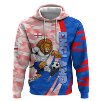 Personalized England Football Hoodie Powerful Lion Kicking Ball Red Blue Chevron Zigzag