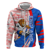 Personalized England Football Hoodie Powerful Lion Kicking Ball Red Blue Chevron Zigzag