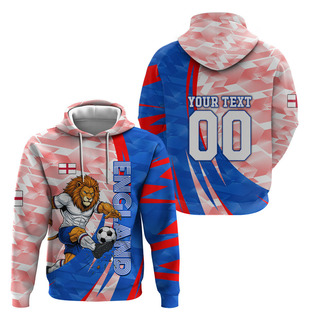 Personalized England Football Hoodie Powerful Lion Kicking Ball Red Blue Chevron Zigzag