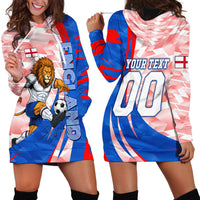 Personalized England Football Hoodie Dress Powerful Lion Kicking Ball Red Blue Chevron Zigzag