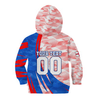 Personalized England Football Kid Hoodie Powerful Lion Kicking Ball Red Blue Chevron Zigzag