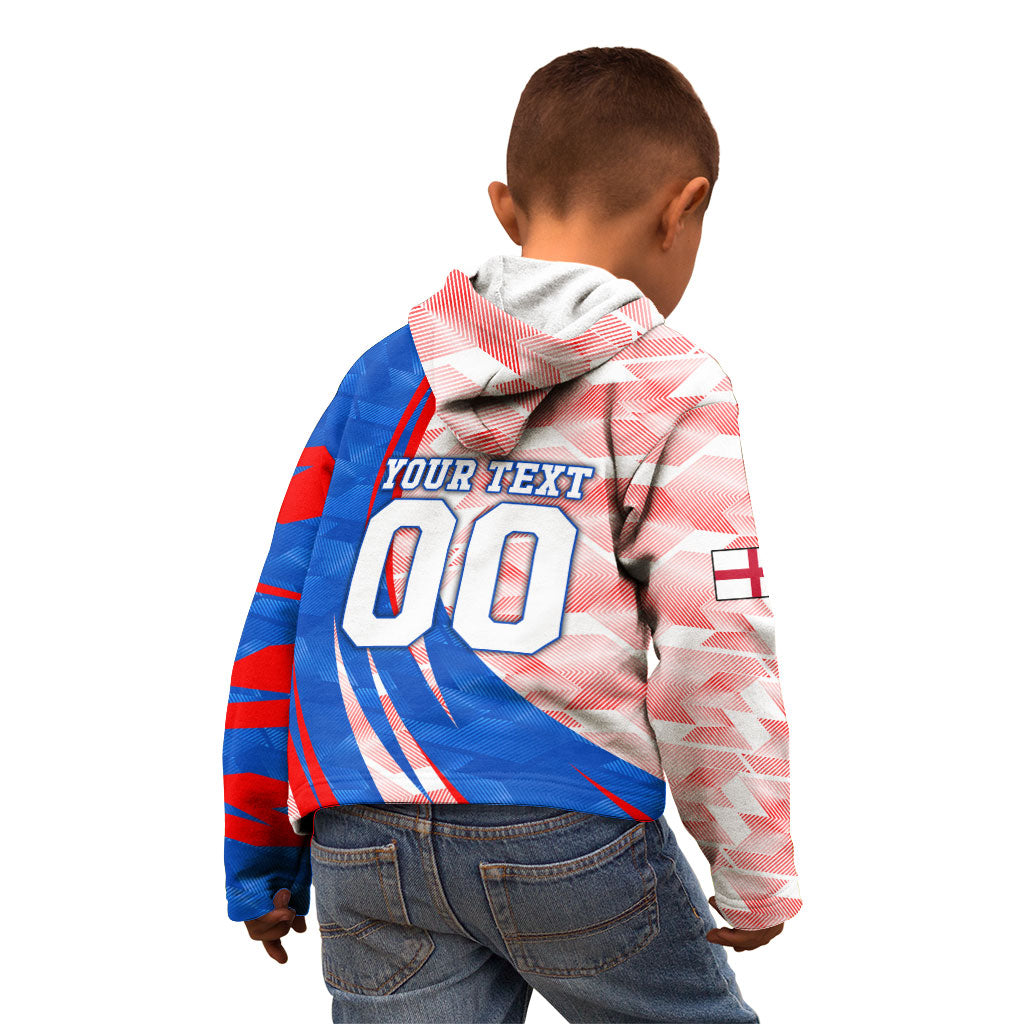 Personalized England Football Kid Hoodie Powerful Lion Kicking Ball Red Blue Chevron Zigzag