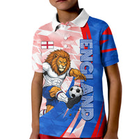 Personalized England Football Kid Polo Shirt Powerful Lion Kicking Ball Red Blue Chevron Zigzag