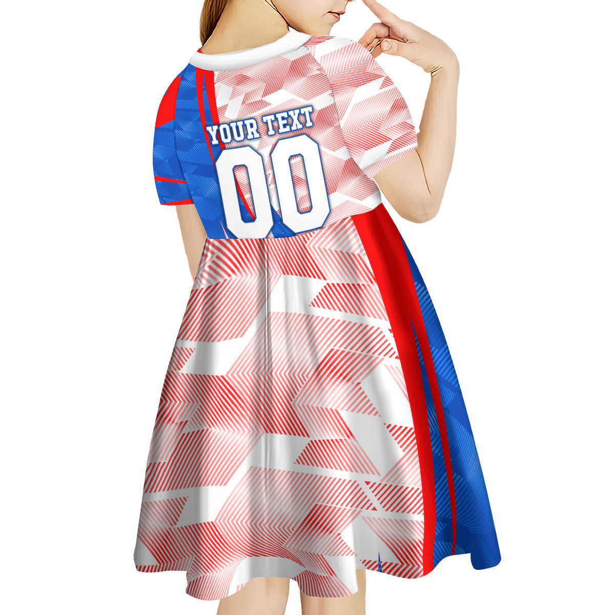Personalized England Football Kid Short Sleeve Dress Powerful Lion Kicking Ball Red Blue Chevron Zigzag