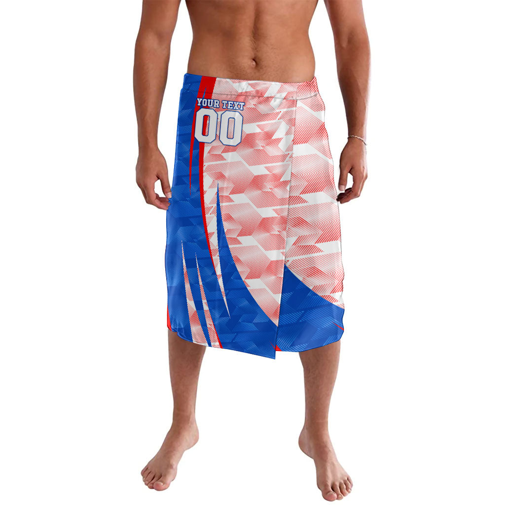 Personalized England Football Lavalava Powerful Lion Kicking Ball Red Blue Chevron Zigzag