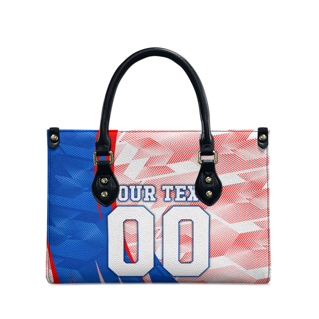Personalized England Football Leather Bag Powerful Lion Kicking Ball Red Blue Chevron Zigzag