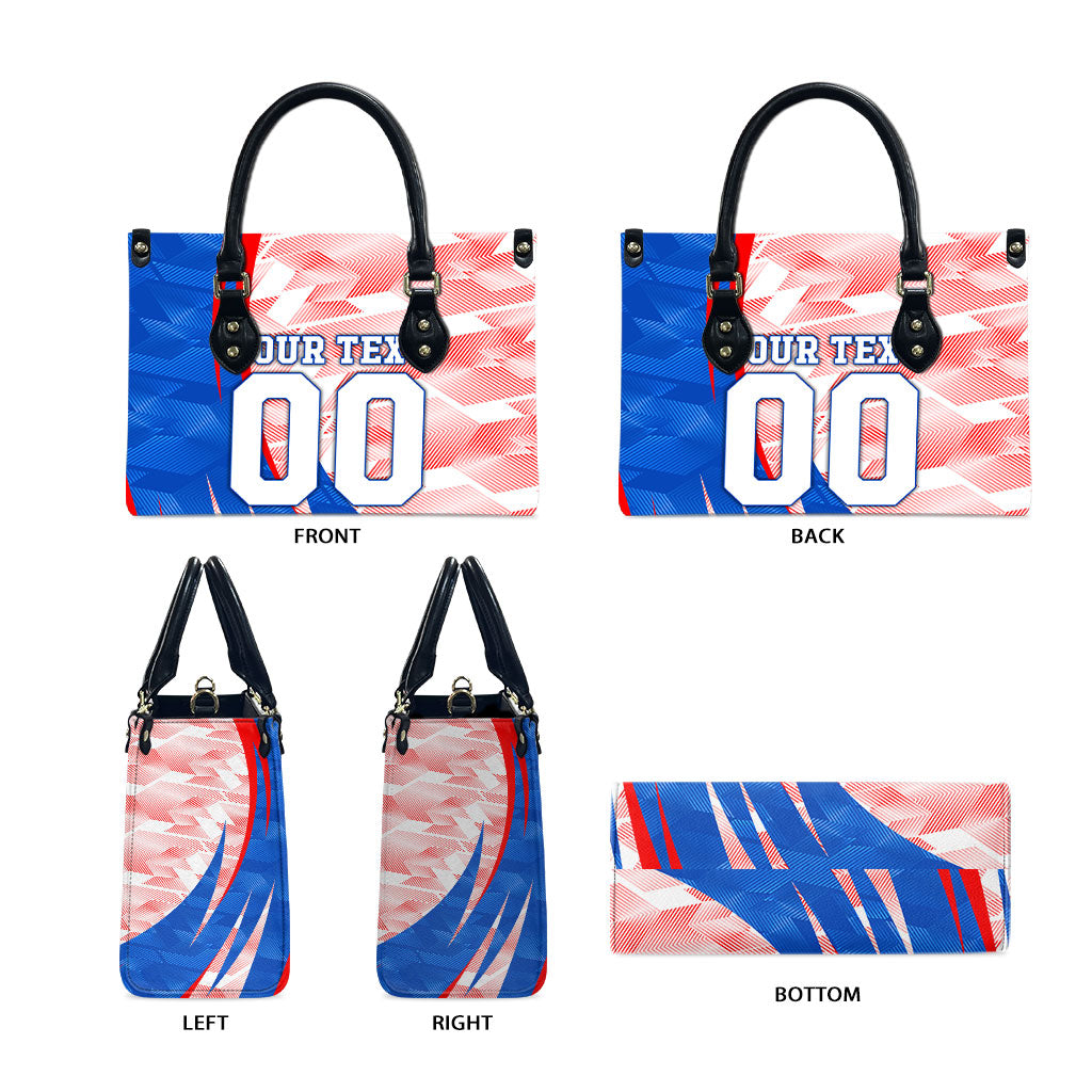 Personalized England Football Leather Bag Powerful Lion Kicking Ball Red Blue Chevron Zigzag
