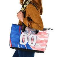 Personalized England Football Leather Tote Bag Powerful Lion Kicking Ball Red Blue Chevron Zigzag