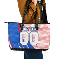Personalized England Football Leather Tote Bag Powerful Lion Kicking Ball Red Blue Chevron Zigzag