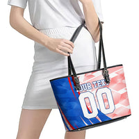 Personalized England Football Leather Tote Bag Powerful Lion Kicking Ball Red Blue Chevron Zigzag