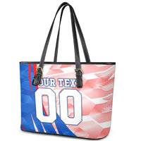Personalized England Football Leather Tote Bag Powerful Lion Kicking Ball Red Blue Chevron Zigzag