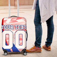 Personalized England Football Luggage Cover Powerful Lion Kicking Ball Red Blue Chevron Zigzag
