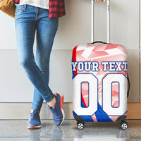 Personalized England Football Luggage Cover Powerful Lion Kicking Ball Red Blue Chevron Zigzag