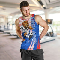 Personalized England Football Men Tank Top Powerful Lion Kicking Ball Red Blue Chevron Zigzag