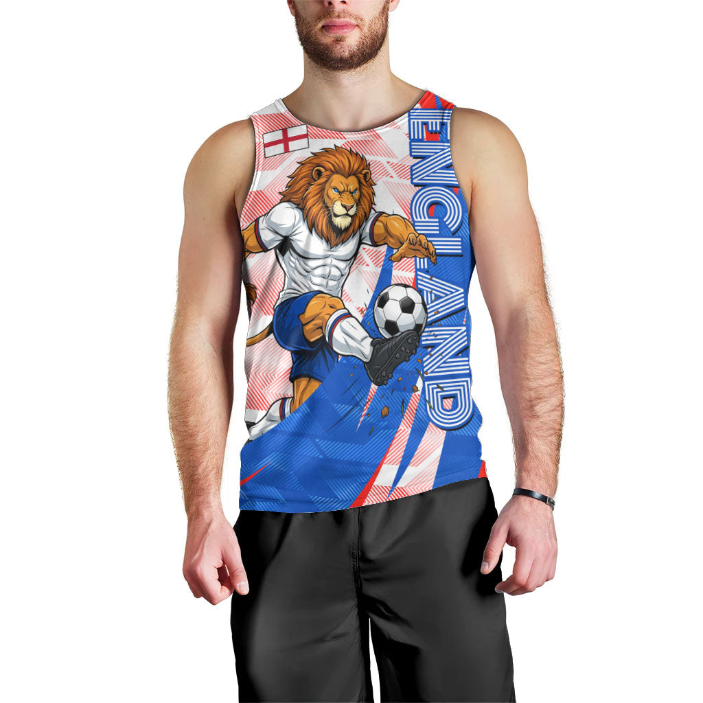 Personalized England Football Men Tank Top Powerful Lion Kicking Ball Red Blue Chevron Zigzag