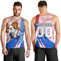 Personalized England Football Men Tank Top Powerful Lion Kicking Ball Red Blue Chevron Zigzag