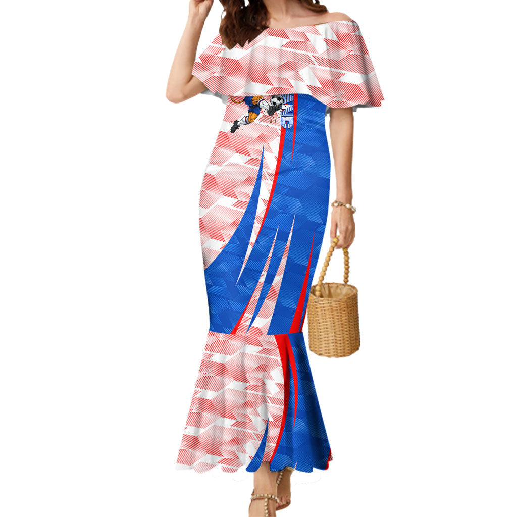 Personalized England Football Mermaid Dress Powerful Lion Kicking Ball Red Blue Chevron Zigzag