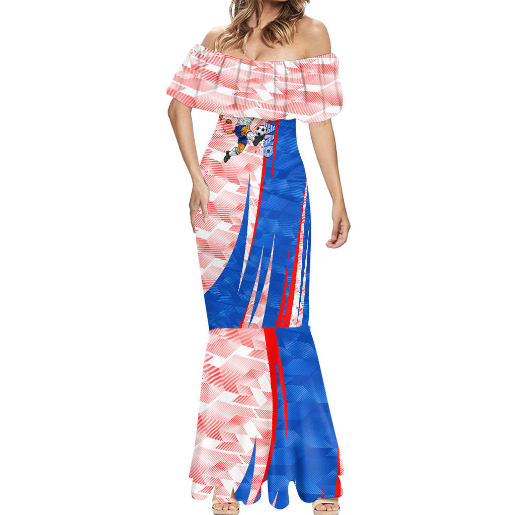 Personalized England Football Mermaid Dress Powerful Lion Kicking Ball Red Blue Chevron Zigzag