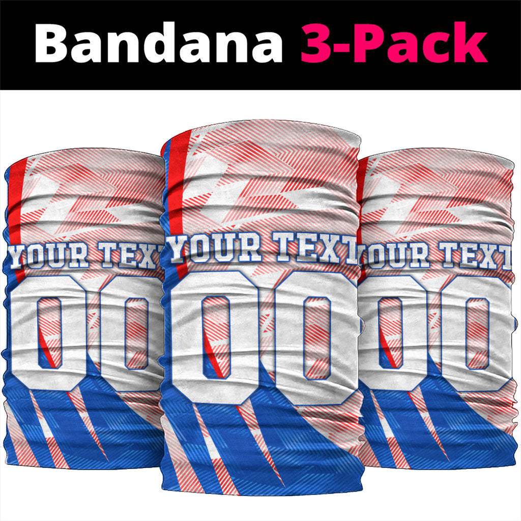 Personalized England Football Neck Gaiter Powerful Lion Kicking Ball Red Blue Chevron Zigzag