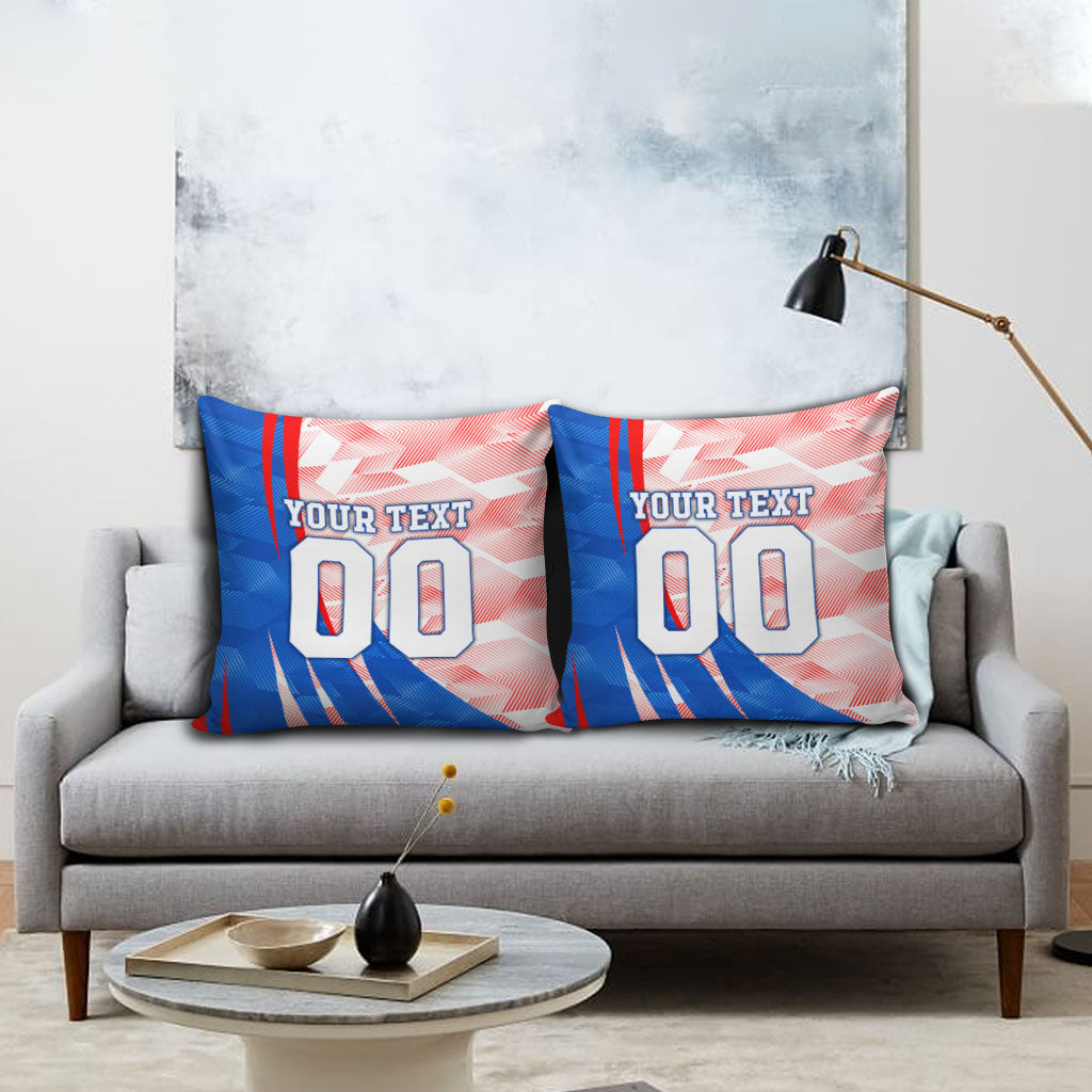 Personalized England Football Pillow Cover Powerful Lion Kicking Ball Red Blue Chevron Zigzag